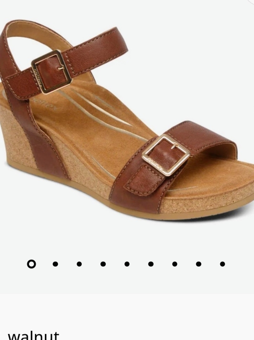 Aetrex Lexa Women’s Walnut Leather Wedge Sandal with Buckle Straps
